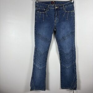 Pepe Jeans Women's 30 Blue Dark Wash‎ Denim Zipper Detail Moto Style Flare Jeans